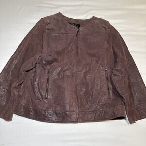Terry Lewis Leather Jacket Womens 1X Brown Shiny Animal Print Classic Luxuries
